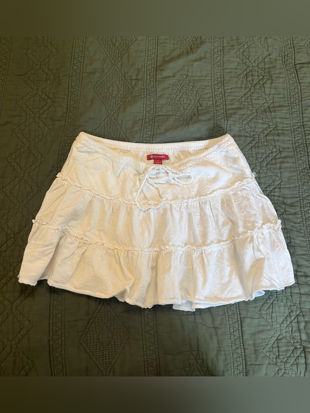 Abercrombie Girls L White Eyelet Lace Tiered Mini Skirt Boho Coquette Y2K Cotton